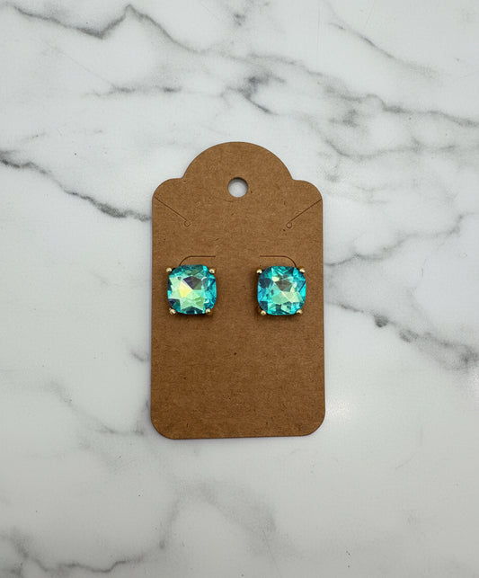 Cushion Square Stone Stud Earrings - Multiple Colors
