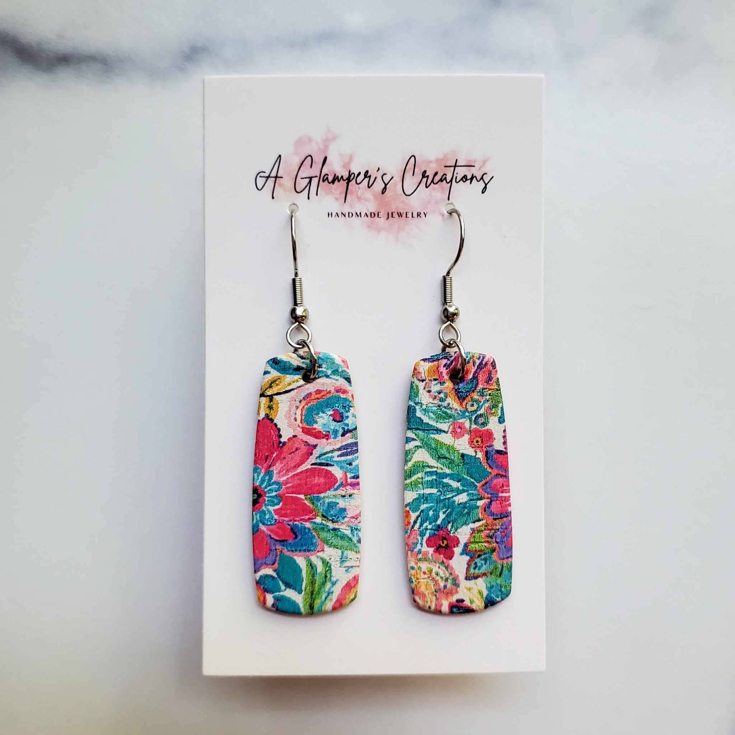 Tropical Summer Floral Leather Earrings