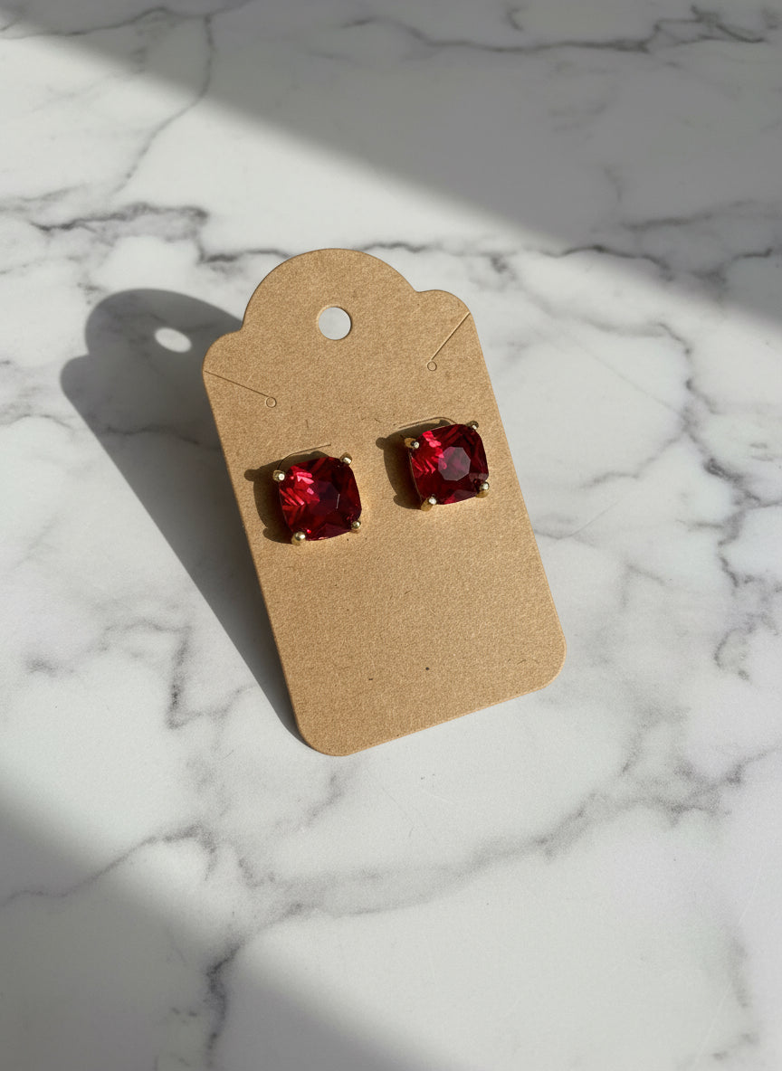 Cushion Square Stone Stud Earrings - Multiple Colors