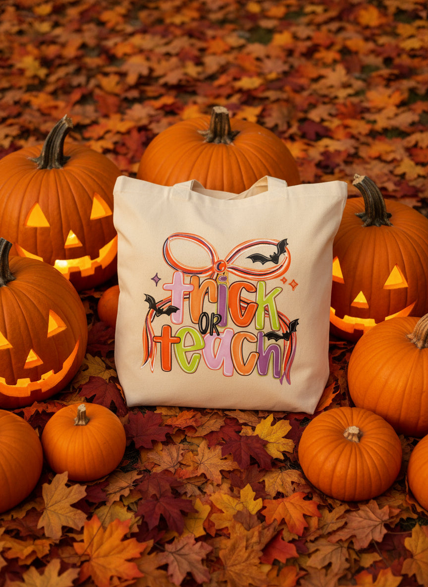 Trick or "Teach" Canvas Tote Crafted by Us! 2 Sizes Available