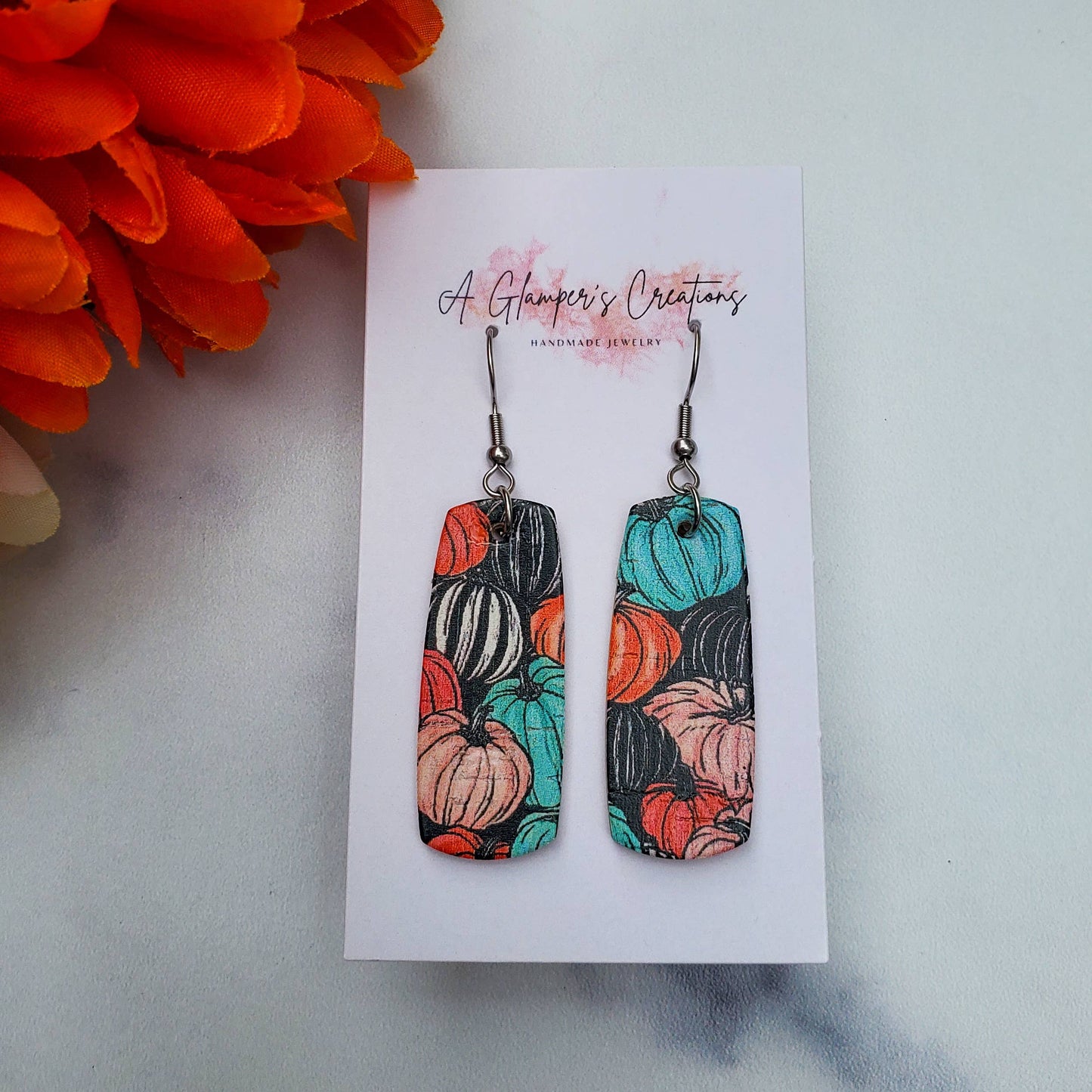 Fall Pumpkin Leather Earrings