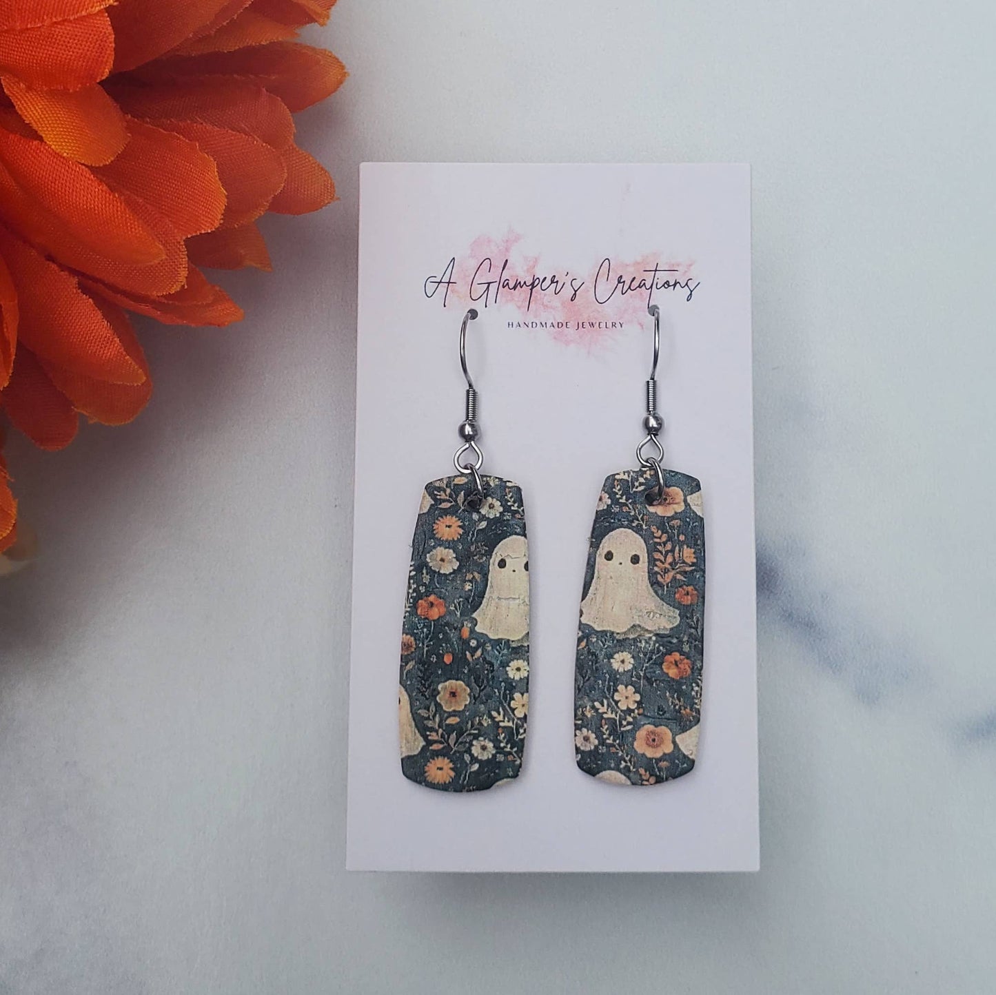 Ghosts & Mini Floral Mini Bar Leather Earrings