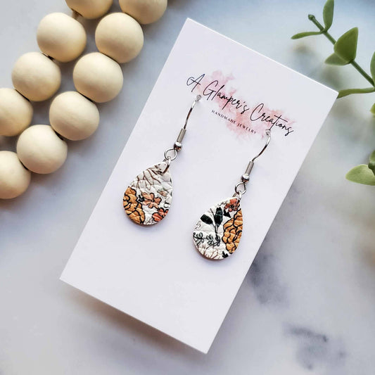 Floral Mini Teardrop Leather Earrings