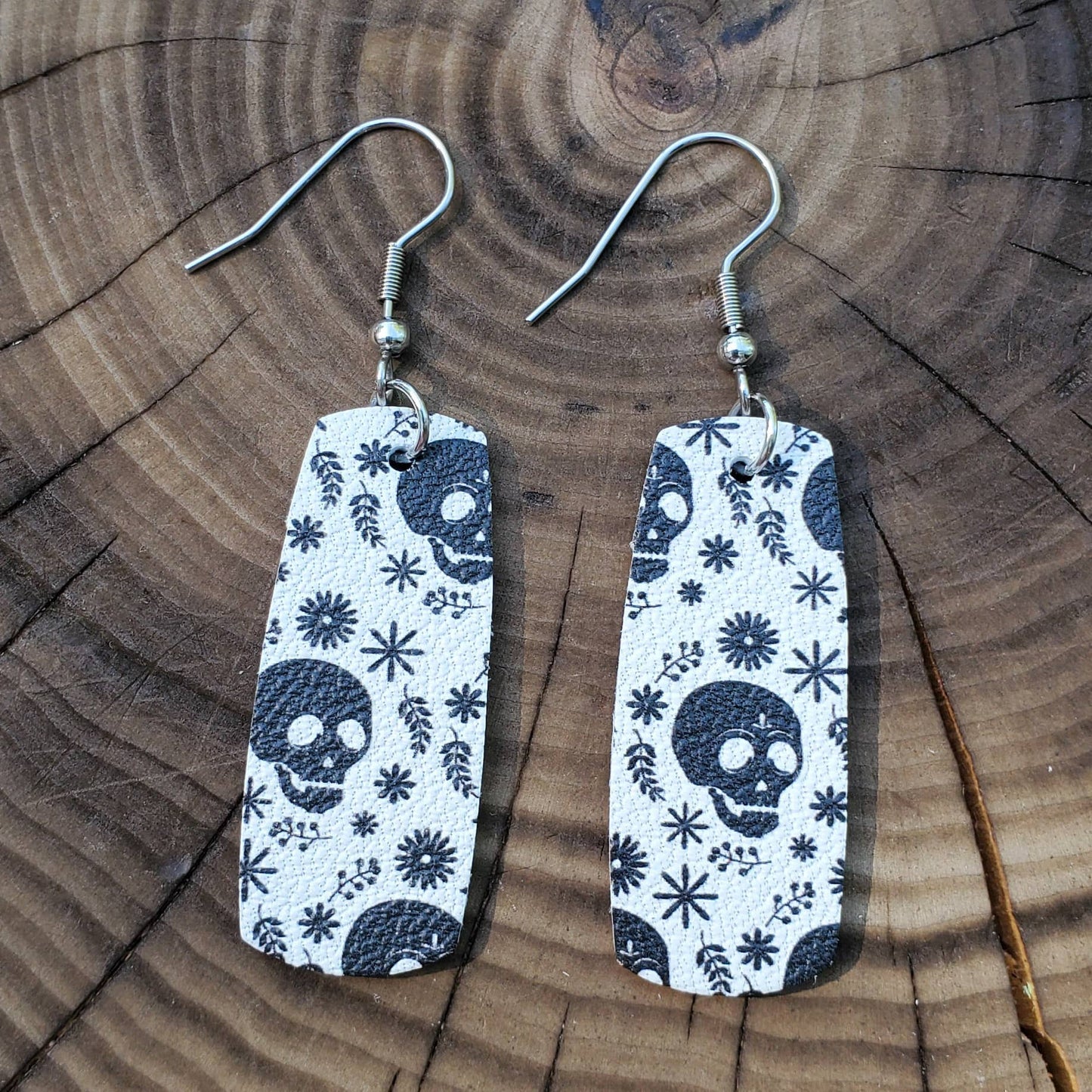 Black & White Skulls Leather Earrings