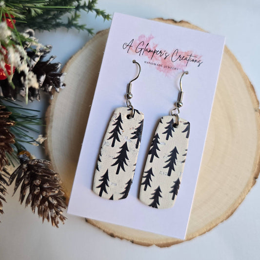 Black Christmas Tree Leather Earrings