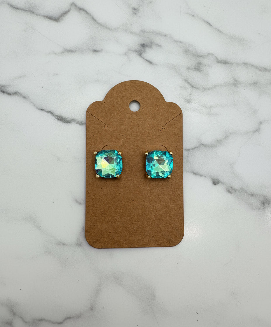Cushion Square Stone Stud Earrings - Multiple Colors