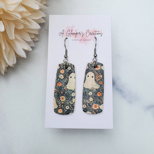 Ghosts & Mini Floral Mini Bar Leather Earrings