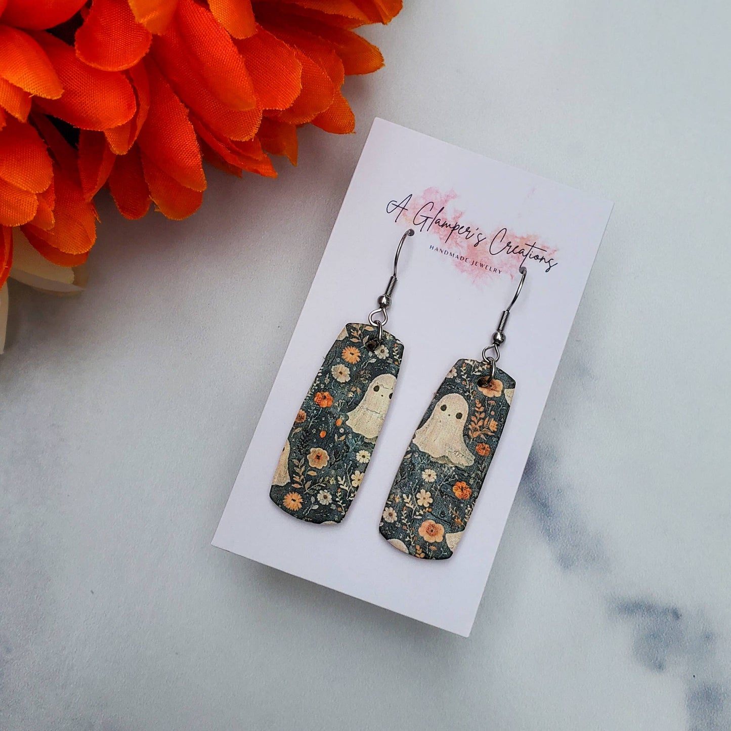 Ghosts & Mini Floral Mini Bar Leather Earrings