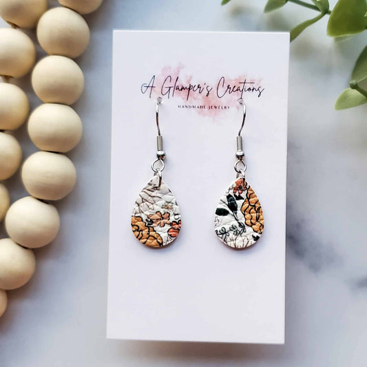 Floral Mini Teardrop Leather Earrings