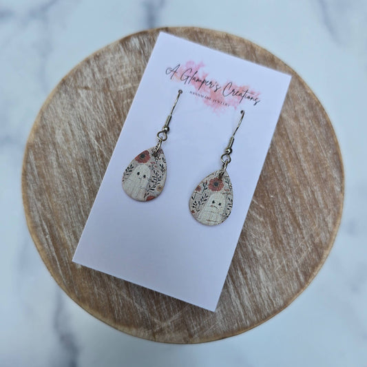 Halloween Ghosts Mini Teardrop Leather Earrings