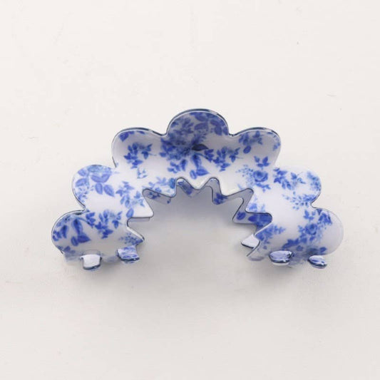 Vintage Blue Porcelain Style Hair Claw Clip