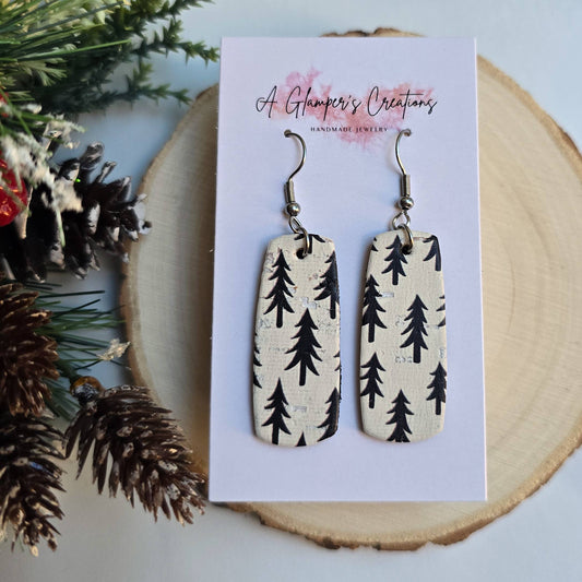 Black Christmas Tree Leather Earrings
