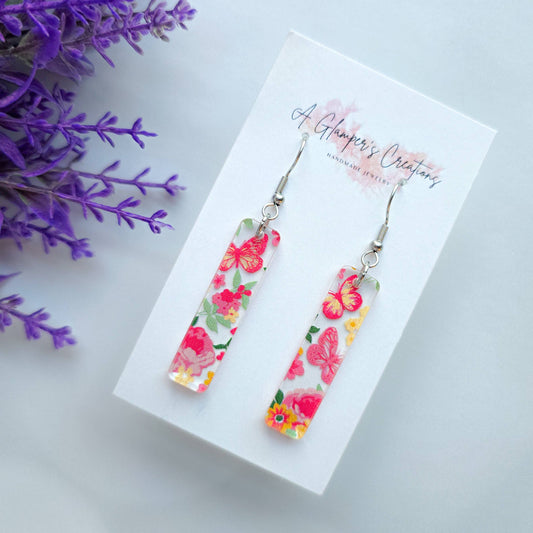 Butterfly Floral Acrylic Bar Earrings