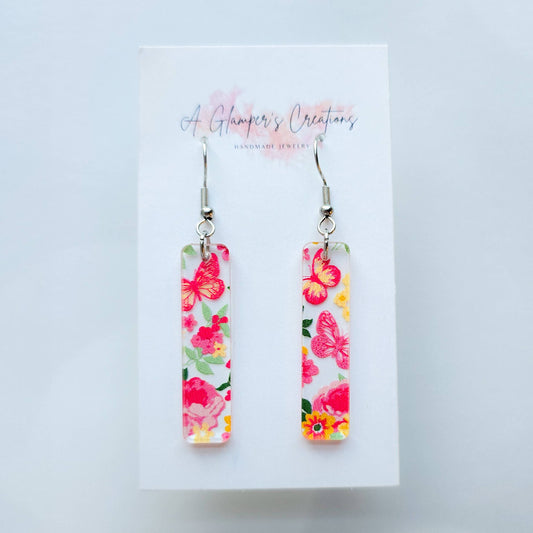 Butterfly Floral Acrylic Bar Earrings