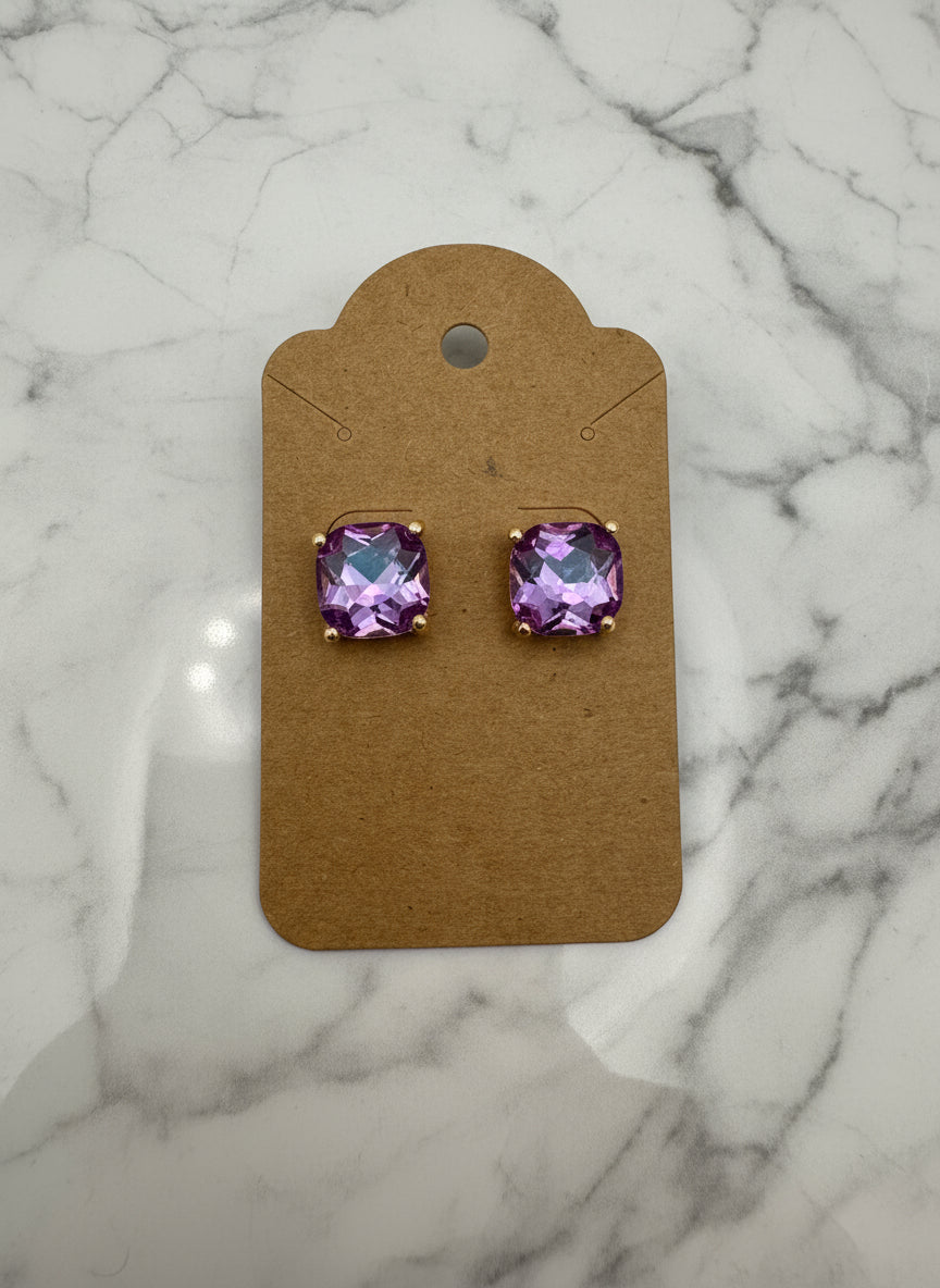 Cushion Square Stone Stud Earrings - Multiple Colors