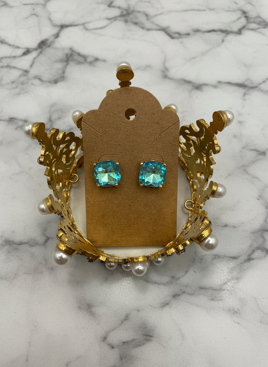 Cushion Square Stone Stud Earrings - Multiple Colors