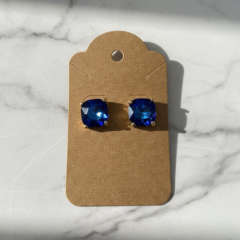Cushion Square Stone Stud Earrings - Multiple Colors