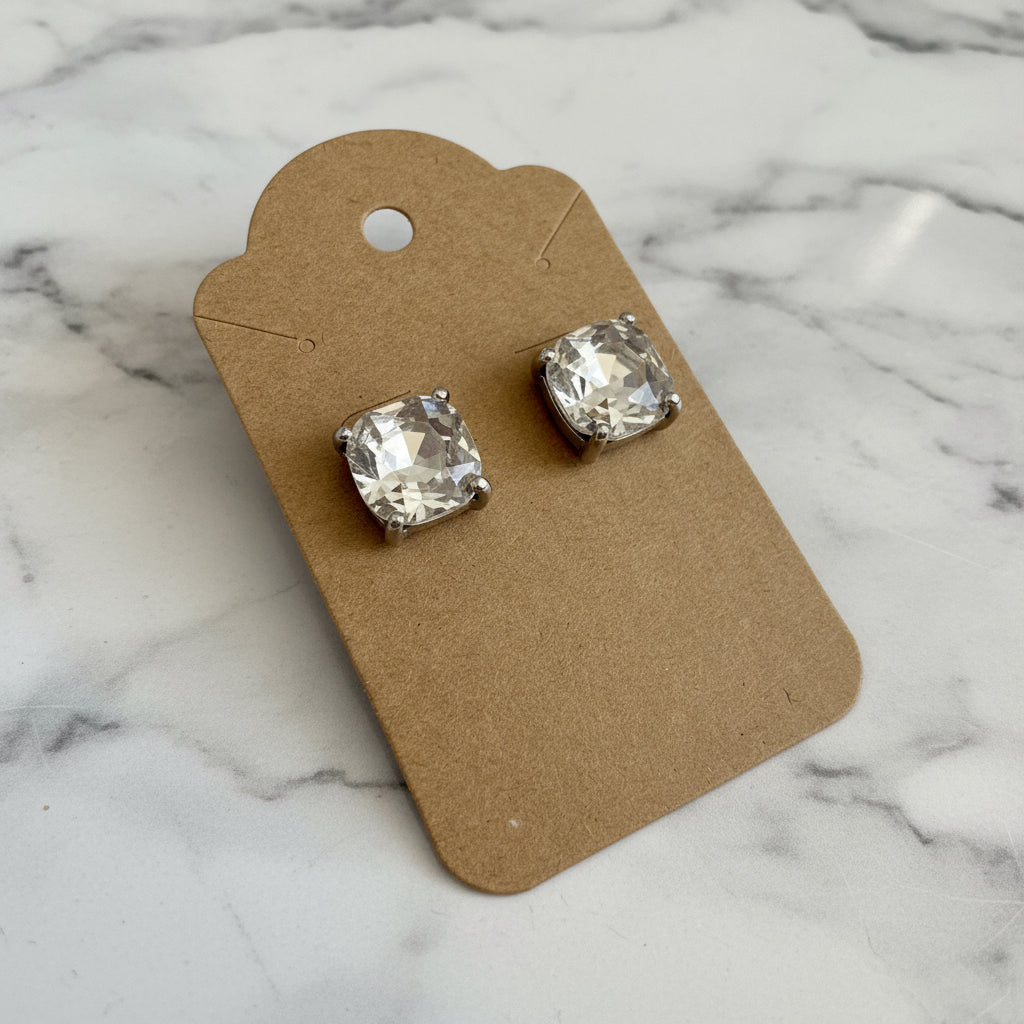 Cushion Square Stone Stud Earrings - Multiple Colors