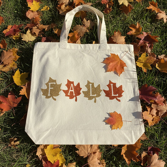 Fall Leaves Glitter Canvas Tote Crafted by Us!