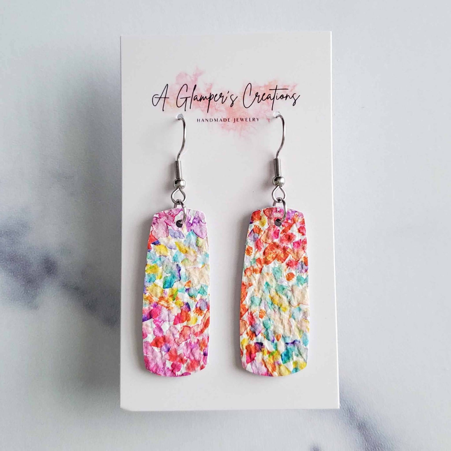 Floral Watercolor Leather Earrings