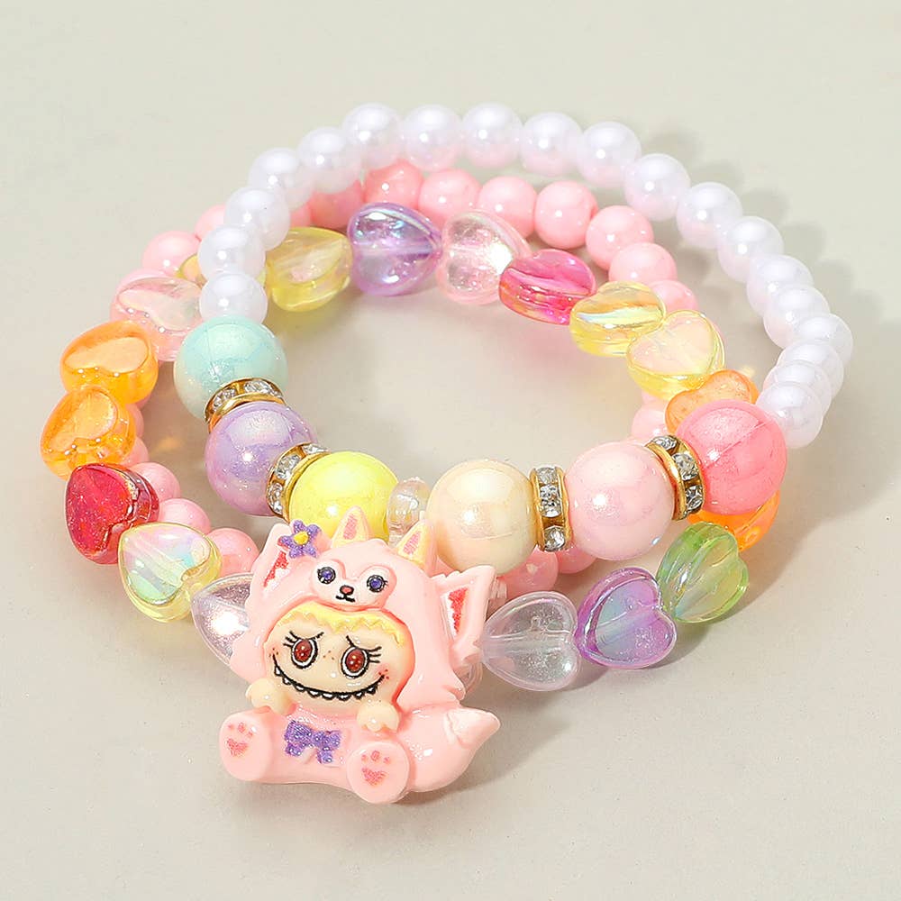 Labubu Monster Inspired Bead Stretch Bracelets (Set of 3)