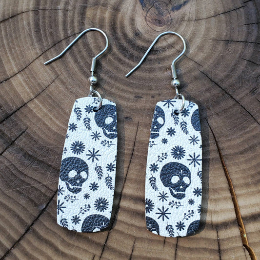 Black & White Skulls Leather Earrings
