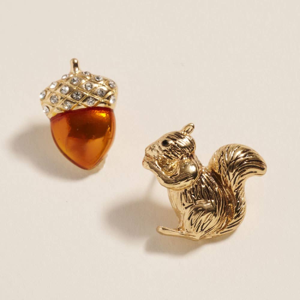 Mismatch Acorn Squirrel Stud Earrings
